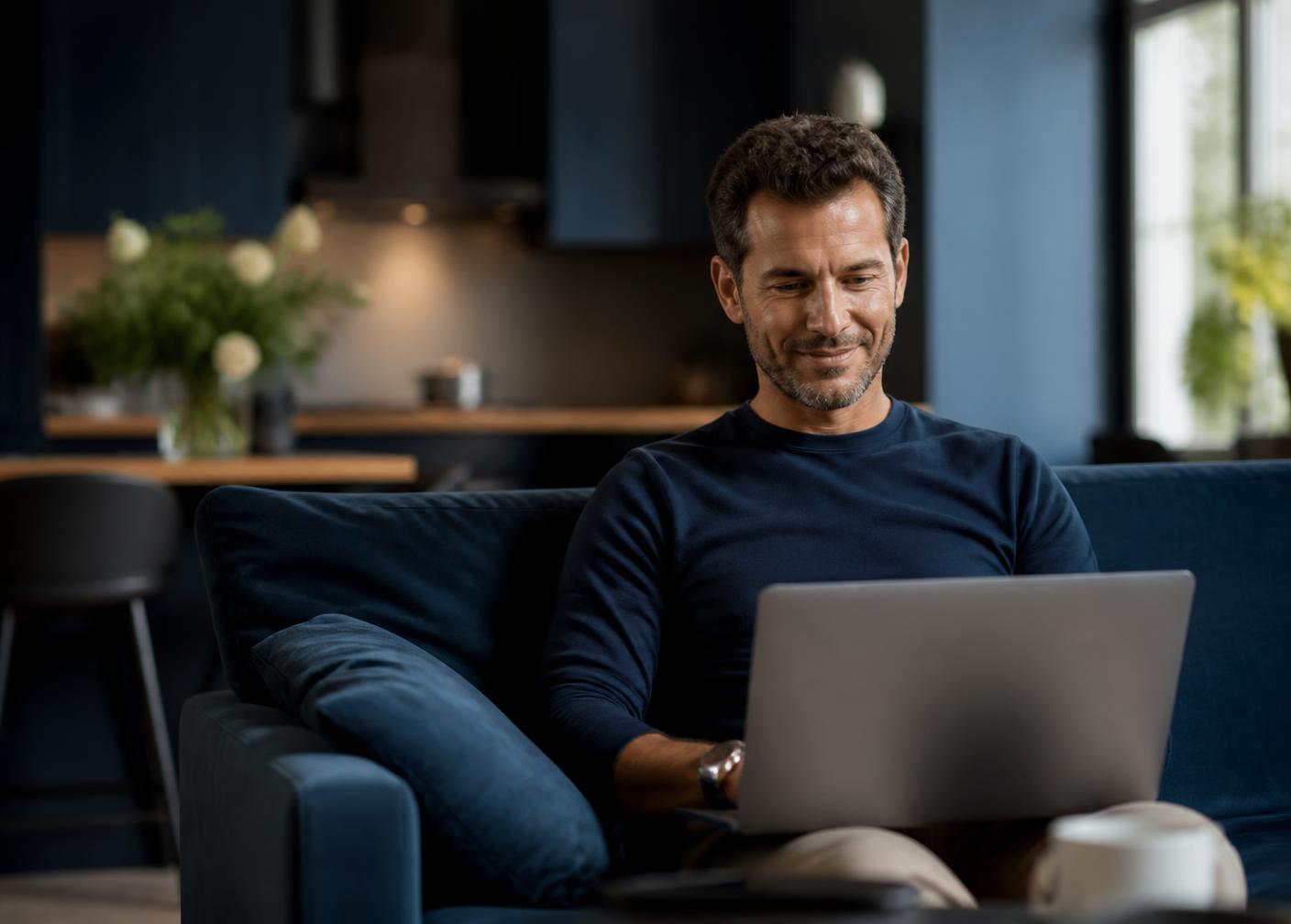 A confident consumer reviewing their options in a relaxed home environment